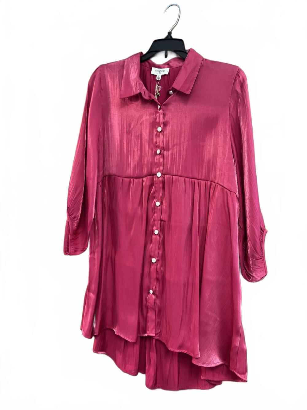 NEW UMGEE women's classic collar mini dress in shimmer pink